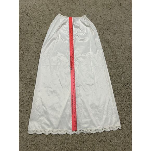 Vtg 60s SHADOWLINE size S HALF SLIP Maxi 36" Long Lace Slit Pillow Tab WHITE H24 - Picture 5 of 10
